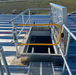 Roof walkway swinging access gate